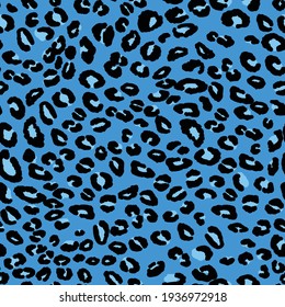 Abstract modern leopard seamless pattern. Animals trendy background. Blue and black decorative vector stock illustration for print, card, postcard, fabric, textile. Modern ornament of stylized skin.