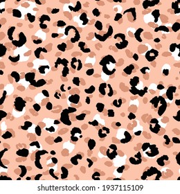 Abstract modern leopard seamless pattern. Animals trendy background. Beige and black decorative vector stock illustration for print, card, postcard, fabric, textile. Modern ornament of stylized skin.