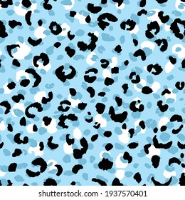 Abstract modern leopard seamless pattern. Animals trendy background. Blue and black decorative vector stock illustration for print, card, postcard, fabric, textile. Modern ornament of stylized skin.