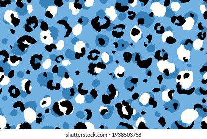Abstract modern leopard seamless pattern. Animals trendy background. Blue and black decorative vector stock illustration for print, card, postcard, fabric, textile. Modern ornament of stylized skin.