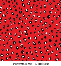 Abstract modern leopard seamless pattern. Animals trendy background. Red and black decorative vector stock illustration for print, card, postcard, fabric, textile. Modern ornament of stylized skin.
