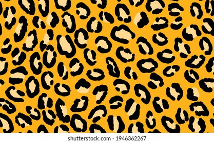 Abstract modern leopard seamless pattern. Animals trendy background. Yellow and black decorative vector stock illustration for print, card, postcard, fabric, textile. Modern ornament of stylized skin.