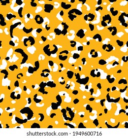 Abstract modern leopard seamless pattern. Animals trendy background. Orange and black decorative vector stock illustration for print, card, postcard, fabric, textile. Modern ornament of stylized skin.
