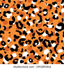 Abstract modern leopard seamless pattern. Animals trendy background. Orange and black decorative vector stock illustration for print, card, postcard, fabric, textile. Modern ornament of stylized skin.