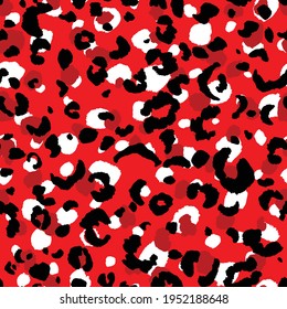 Abstract modern leopard seamless pattern. Animals trendy background. Red and black decorative vector stock illustration for print, card, postcard, fabric, textile. Modern ornament of stylized skin.