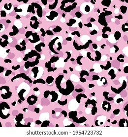 Abstract modern leopard seamless pattern. Animals trendy background. Pink and black decorative vector stock illustration for print, card, postcard, fabric, textile. Modern ornament of stylized skin.