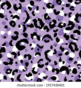 Abstract modern leopard seamless pattern. Animals trendy background. Violet and black decorative vector stock illustration for print, card, postcard, fabric, textile. Modern ornament of stylized skin.