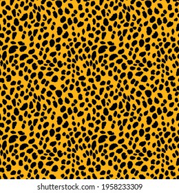 Abstract modern leopard seamless pattern. Animals trendy background. Orange and black decorative vector stock illustration for print, card, postcard, fabric, textile. Modern ornament of stylized skin.