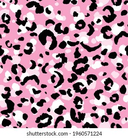 Abstract modern leopard seamless pattern. Animals trendy background. Pink and black decorative vector stock illustration for print, card, postcard, fabric, textile. Modern ornament of stylized skin.