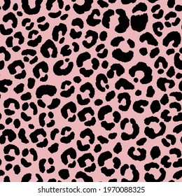 Abstract modern leopard seamless pattern. Animals trendy background. Black and pink decorative vector illustration for print, card, postcard, fabric, textile. Modern ornament of stylized skin.