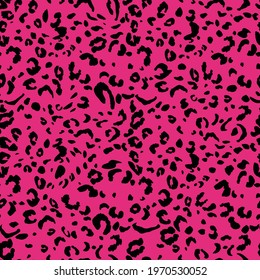 Abstract modern leopard seamless pattern. Animals trendy background. Pink and black decorative vector stock illustration for print, card, postcard, fabric, textile. Modern ornament of stylized skin.