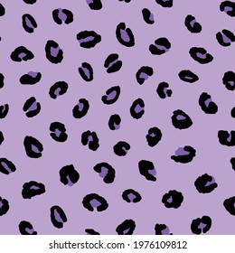 Abstract modern leopard seamless pattern. Animals trendy background. Black and violet decorative vector illustration for print, card, postcard, fabric, textile. Modern ornament of stylized skin.