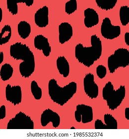 Abstract modern leopard seamless pattern. Animals trendy background. Pink and black decorative vector stock illustration for print, card, postcard, fabric, textile. Modern ornament of stylized skin.
