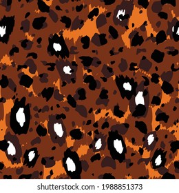 Abstract modern leopard seamless pattern. Animals trendy background. Brown and black decorative vector stock illustration for print, card, postcard, fabric, textile. Modern ornament of stylized skin.