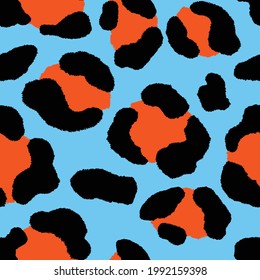 Abstract modern leopard seamless pattern. Animals trendy background. Orange and blue decorative vector stock illustration for print, card, postcard, fabric, textile. Modern ornament of stylized skin.