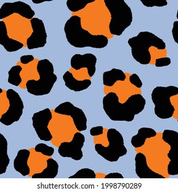 Abstract modern leopard seamless pattern. Animals trendy background. Blue and orange decorative vector stock illustration for print, card, postcard, fabric, textile. Modern ornament of stylized skin.