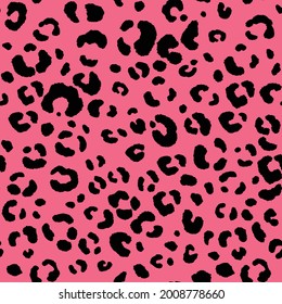 Abstract modern leopard seamless pattern. Animals trendy background. Black and pink decorative vector illustration for print, card, postcard, fabric, textile. Modern ornament of stylized skin.