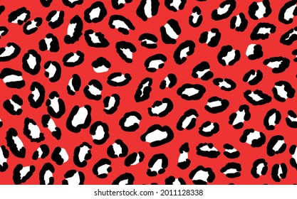 Abstract modern leopard seamless pattern. Animals trendy background. Red and black decorative vector stock illustration for print, card, postcard, fabric, textile. Modern ornament of stylized skin.