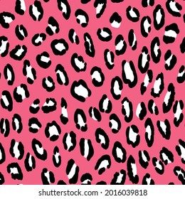 Abstract modern leopard seamless pattern. Animals trendy background. Black and pink decorative vector illustration for print, card, postcard, fabric, textile. Modern ornament of stylized skin.