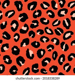 Abstract modern leopard seamless pattern. Animals trendy background. Orange and white decorative vector illustration for print, card, postcard, fabric, textile. Modern ornament of stylized skin.