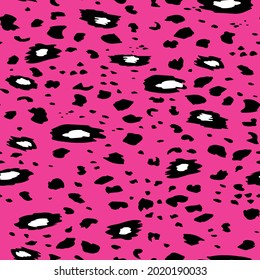Abstract modern leopard seamless pattern. Animals trendy background. Pink and black decorative vector stock illustration for print, card, postcard, fabric, textile. Modern ornament of stylized skin.