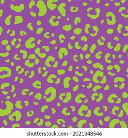 Abstract modern leopard seamless pattern. Animals trendy background. Purple and green decorative vector stock illustration for print, card, postcard, fabric, textile. Modern ornament of stylized skin.