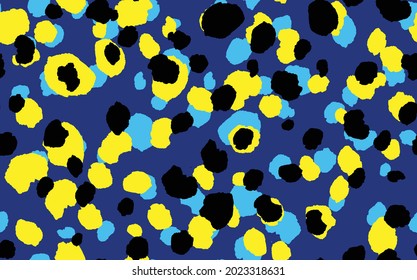 Abstract modern leopard seamless pattern. Animals trendy background. Yellow and blue decorative vector stock illustration for print, card, postcard, fabric, textile. Modern ornament of stylized skin.