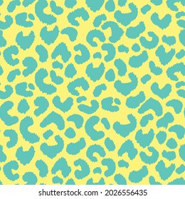 Abstract modern leopard seamless pattern. Animals trendy background. Yellow and blue decorative vector stock illustration for print, card, postcard, fabric, textile. Modern ornament of stylized skin.