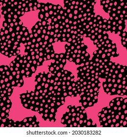 Abstract modern leopard seamless pattern. Animals trendy background. Black and pink decorative vector stock illustration for print, card, postcard, fabric, textile. Modern ornament of stylized skin.