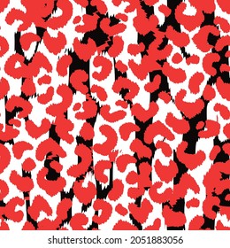 Abstract modern leopard seamless pattern. Animals trendy background. Red and black decorative vector stock illustration for print, card, postcard, fabric, textile. Modern ornament of stylized skin.