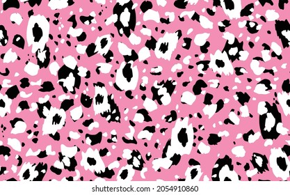 Abstract modern leopard seamless pattern. Animals trendy background. Pink and black decorative vector stock illustration for print, card, postcard, fabric, textile. Modern ornament of stylized skin.