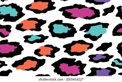 Abstract modern leopard seamless pattern. Animals trendy background. Rainbow and white decorative vector stock illustration for print, card, postcard, fabric, textile. Modern ornament of stylized skin