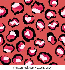 Abstract modern leopard seamless pattern. Animals trendy background. Pink and black decorative vector stock illustration for print, card, postcard, fabric, textile. Modern ornament of stylized skin.