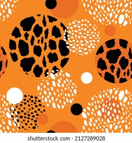 Abstract modern leopard seamless pattern with circles. Animals trendy background. Color decorative vector illustration for print, card, fabric, textile. Modern ornament of stylized skin.