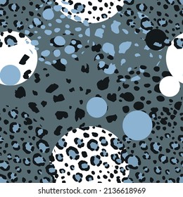 Abstract modern leopard seamless pattern with circles. Animals trendy background. Color decorative vector illustration for print, card, fabric, textile. Modern ornament of stylized skin.