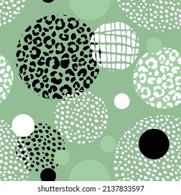 Abstract modern leopard seamless pattern with circles. Animals trendy background. Color decorative vector illustration for print, card, fabric, textile. Modern ornament of stylized skin.