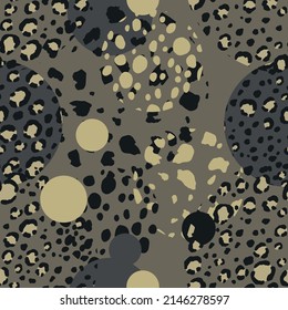 Abstract modern leopard seamless pattern with circles. Animals trendy background. Color decorative vector illustration for print, card, fabric, textile. Modern ornament of stylized skin.