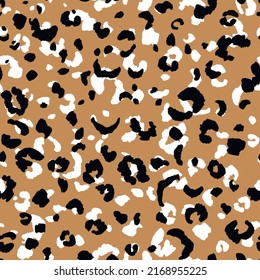Abstract modern leopard seamless pattern. Animals trendy background. Beige and black decorative vector stock illustration for print, card, postcard, fabric, textile. Modern ornament of stylized skin.