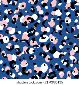 Abstract modern leopard seamless pattern. Animals trendy background. Blue and black decorative vector stock illustration for print, card, postcard, fabric, textile. Modern ornament of stylized skin.