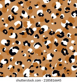 Abstract modern leopard seamless pattern. Animals trendy background. Beige and black decorative vector stock illustration for print, card, postcard, fabric, textile. Modern ornament of stylized skin.