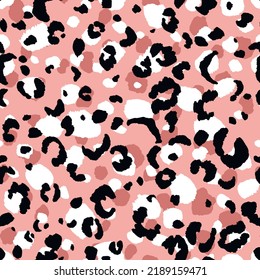 Abstract modern leopard seamless pattern. Animals trendy background. Pink and black decorative vector stock illustration for print, card, postcard, fabric, textile. Modern ornament of stylized skin.