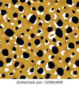 Resumen del patrón de leopardo moderno. Los animales están de moda. Ilustración de material vectorial decorativo beige y negro para impresión, tarjeta postal, tela, textil. Ornamento moderno de piel estilizada.