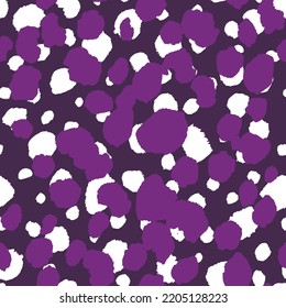 Abstract modern leopard seamless pattern. Animals trendy background. Purple and white decorative vector stock illustration for print, card, postcard, fabric, textile. Modern ornament of stylized skin.