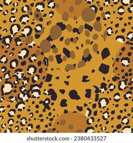 Abstract modern leopard seamless pattern with circles. Animals trendy background. Color decorative vector illustration for print, card, fabric, textile. Modern ornament of stylized skin.