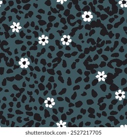 Abstract modern leopard seamless pattern. Animals trendy background with floral element. Color decorative vector stock illustration for print, fabric, textile. Modern ornament of stylized skin.