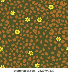 Abstract modern leopard seamless pattern. Animals trendy background with floral element.  Illustration for print, card, postcard, fabric, textile. Modern ornament of stylized skin.