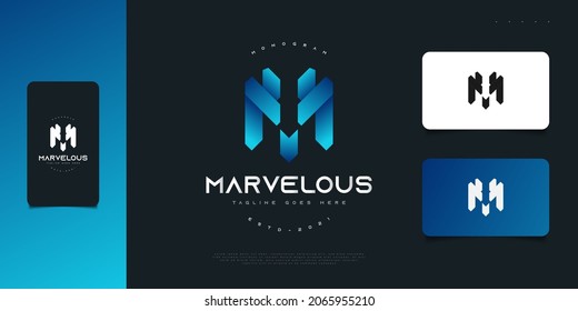 Abstract and Modern Letter M Logo Design in Blue Gradient. M Monogram Logo, Icon or Symbol. MY or YM Initial Logo