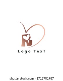 Abstract modern letter R with heart in love logo template, vector logo for business and company identity 