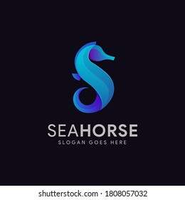 Abstract modern letter S for sea horse logo icon vector illustration on black background