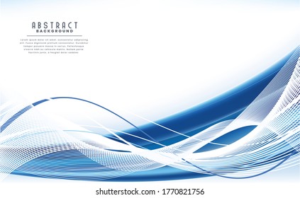 Abstract modern light blue curves element on blue background. modern futuristic cool layout. transparent waved lines for brochure, website, flyer design.